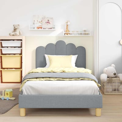 vidaXL - Kinderen - bedframe - met - hoofdboard - Lichtgrijs - 90 - x - 190 - cm - Stof