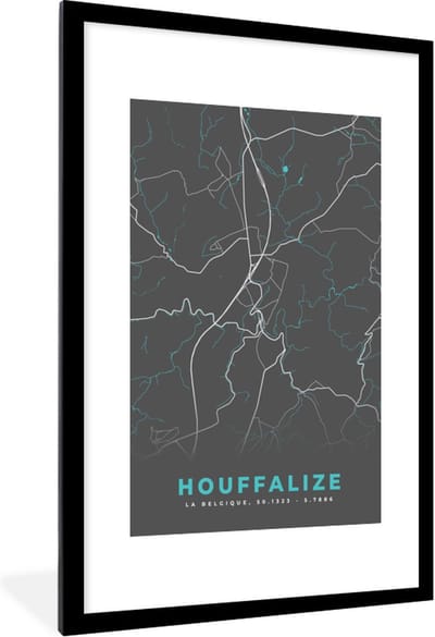 Fotolijst incl. Poster - Kaart – Plattegrond – Stadskaart – Houffalize – België - Grijs - 80x120 cm - Posterlijst