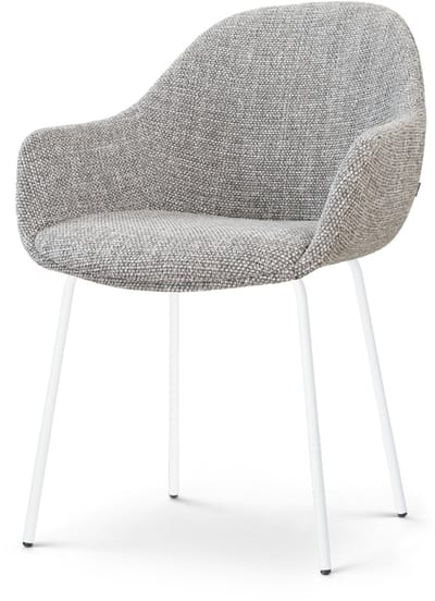 Nolon Nora-Mae Eetkamerstoel Grijs Blend - Wit Onderstel - Modern - Stoffen - Comfortabel - Armstoel