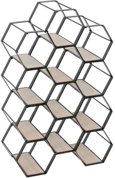 Atmosphera Metalen hexagon flessenrek / wijnrek - voor 12 flessen - 30 x 16 x 47 cm - zwart - Wijnfles houder