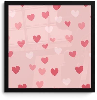 Poster in lijst - Fotolijst 40x40 cm - Posters - Hartjes - Patroon - Roze - Eenvoudig - Posterlijst zwart - Decoratie - Wanddecoratie woonkamer - Muurdecoratie slaapkamer