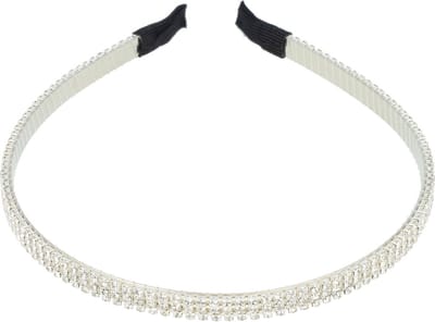 Haarsoires Haarband Diadeem 0,7cm – 3 Rijen Strass Steentjes – Metaal – Zilver - Glanzende Haaraccessoire voor Feest of Bruiloft