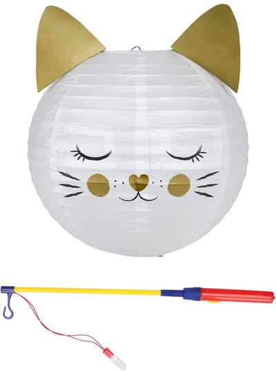 Ostaria Set Japanse bol lampion met stokje - kat/poes thema - lichtje - sint maarten - lampion - versiering