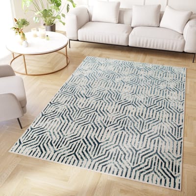 Tapiso Crystal Vloerkleed Blauw Modern Laagpolig Kleed Tapijt Maat- 80x150
