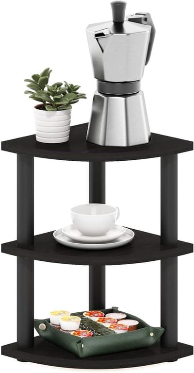 Famanu – Hoek organizer plank 3-laags – Compact rek voor koffiehoek – Zwart