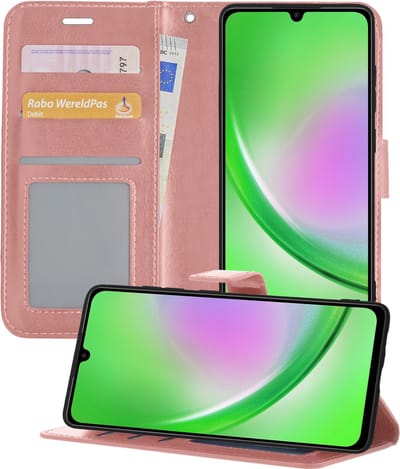 Hoesje - Met Pasjeshouder - Geschikt voor Samsung Galaxy A34 - Luxe Bookcase Portemonee - Flip Case - Kunstleer Book Case - Flipcase - Book Cover - Walletcase - Portemonneehoes - Telefoonhoesjes - Rosé goud