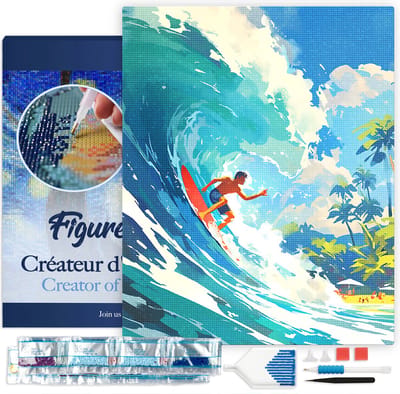 Figured'Art Diamond Painting set Volwassenen 40x50 cm met lijst Surfen in Hawaï - 5D DIY Art full drill vierkante diamant - Canvas al ingelijst
