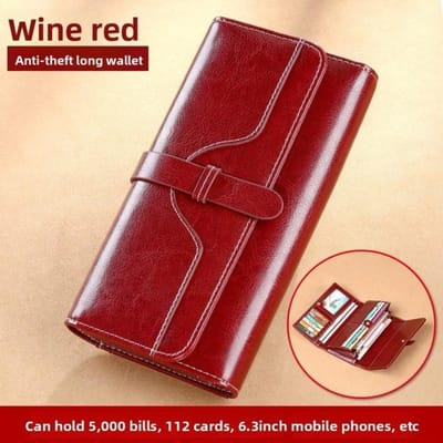 Pochette en cuir Portefeuille long pour femme Multi-emplacements pour cartes Sac multifonction pour téléphone portable Grande capacité Portefeuille polyvalent Porte-cartes Sac à main bordeaux