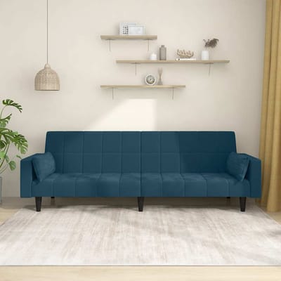 vidaXL - Slaapbank - 2-zits - met - 2 - kussens - fluweel - blauw