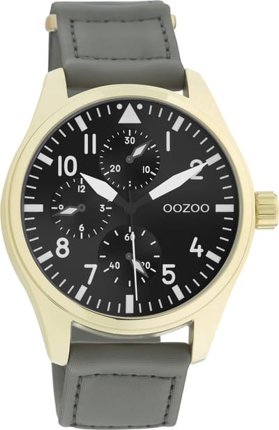 OOZOO Timpieces - goudkleurige horloge met steengrijze klittenband polsband - C11008