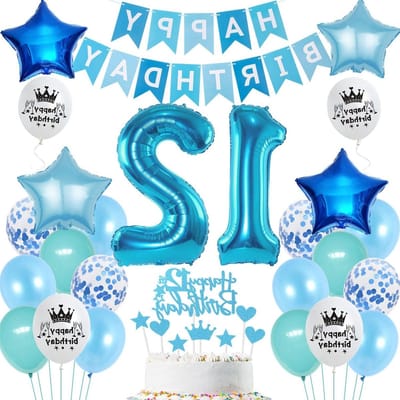 Ballonversiering voor 12e Verjaardag van een Jongeman - Blauwe Ballonnen en Taartdecoraties voor een Feestelijke Viering
