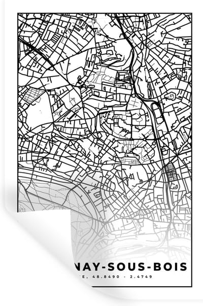 Muurstickers - Sticker Folie - Frankrijk - Plattegrond - Fontenay-sous-Bois - Stadskaart - Kaart - Zwart wit - 20x30 cm - Plakfolie - Muurstickers Kinderkamer - Zelfklevend Behang - Zelfklevend behangpapier - Stickerfolie