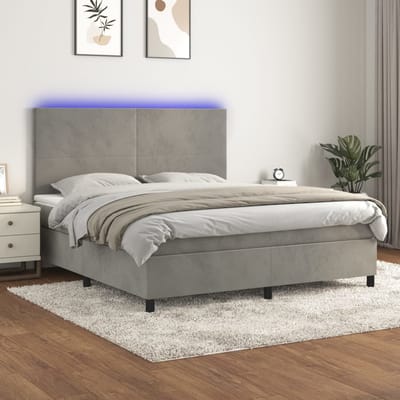 vidaXL - Boxspring - met - matras - en - LED - fluweel - lichtgrijs - 160x200 - cm