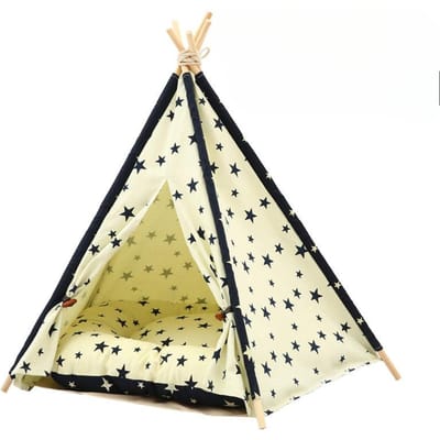 Huisdierentent Teddy VIP Kleine en Middelgrote Hondenkennel Kattenhuis Canvas Stof Houten Huisdierenhuis M (50 × 50 × 60cm)