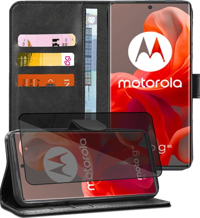 Hoesje geschikt voor Motorola Moto G85 - Privacy Screenprotector Volledig Dekkend Glas - Portemonnee Book Case Zwart