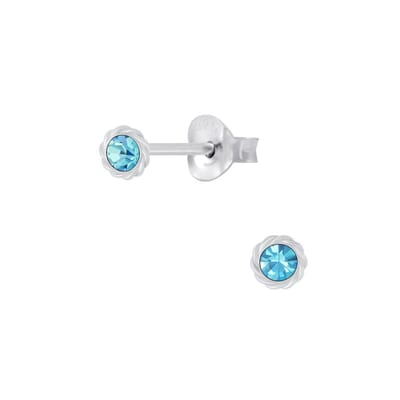 Joy|S - Zilveren mini kinderoorbellen - classic kristal aqua blauw - 3.5 mm