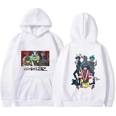 Unisex Vintage Y2K Kleding Muziekband Gorillaz PUNK ROCK Herenmode bedrukte hoodie sweatshirt Harajuku heren hoodie kleding S white