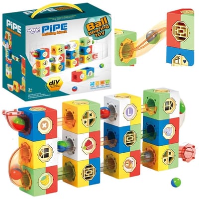 WOOPIE – Knikkerbaan Bouwset – 3D Constructieblokken – 96-delig – Multicolor