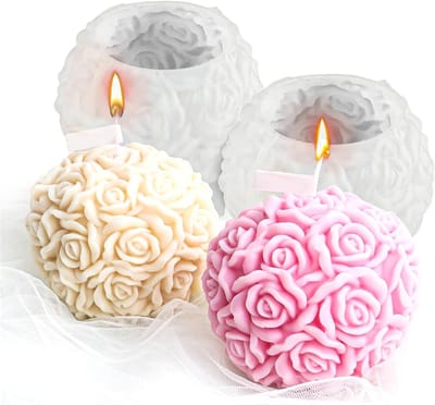 Rozenbal Kaarsen Gietvormen, 2 Stuks, Silicone Mallen voor DIY 3D Bloemen, Perfect voor Kaarsen Maken, Ambachten en Decoraties