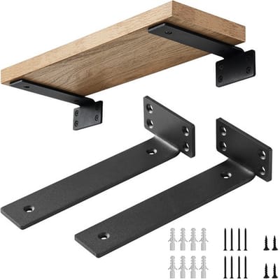 Plankdragers L Vorm - 2stuks - Plank Beugel - Plankdragers - 20cm - Incl. Bevestigingsmateriaal - Plankdragers Metaal - Zwevende Plankhouder Wandsteun - 100 Lbs Draagvermogen - 5 Mm Dik - Zwevende Plank Beugels Voor Planken - Zwart