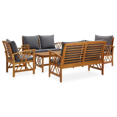 vidaXL - 5-delige - Loungeset - met - kussens - massief - acaciahout