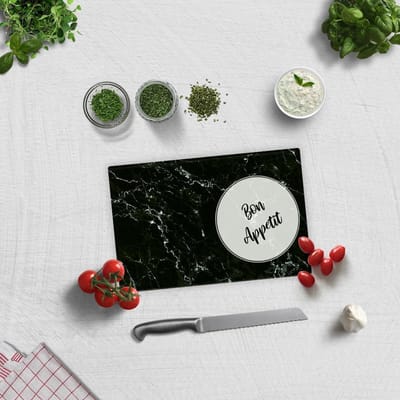 Bon Appetit Zwart Marmer Tempered Glas Snijplank 20cm x 30cm - Glassnijplank