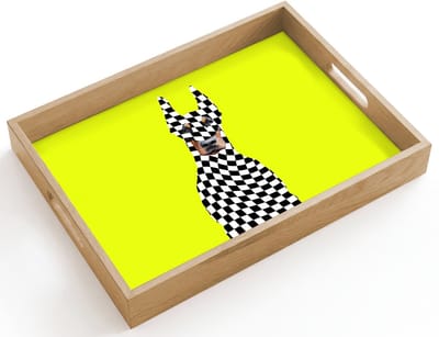 Dienblad hout 40x30 cm - Schootdienblad - Dobermann - Geblokt - Geel - Borrelplank rechthoek - Plateau dienbladen