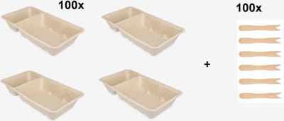 100x Frietbakje A7 met sausvak + 100x Houten snackvork - Friet patat frites saus friet bakje snack next generation carnaval festival thema feest