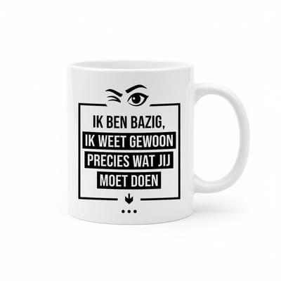 Ik Ben Bazig Ik Weet Gewoon Precies Wat Jij Moet Doen Mok – Grappige Nederlandse Tekst – Humoristische Koffiemok 330 ml