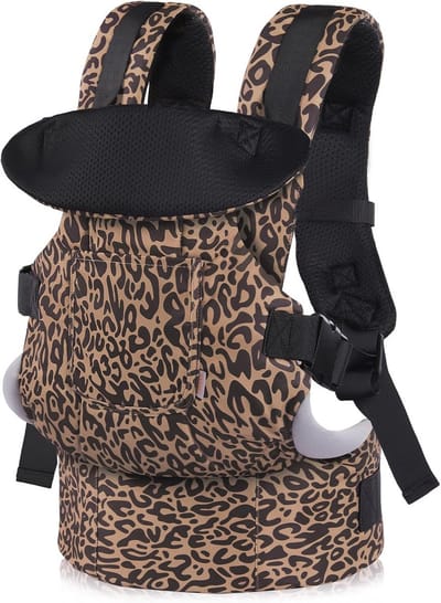 Ergonomische Babydrager voor Pasgeborenen en Peuters - Luipaardprint - Met Heupzitting, 0-36 Maanden - Voorwaarts en Achterwaarts Draagcomfort