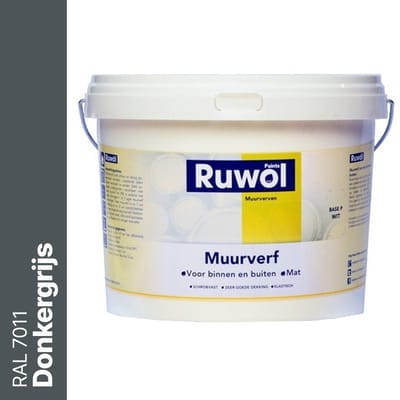 Ruwol Muurverf binnen en buiten Mat Donkergrijs (RAL 7011) 5 liter - muurverf buiten - gevelverf buiten