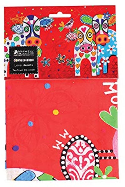Vrolijke Koeienmotief Theedoek in Rood - 100% Katoen, 50 x 70 cm