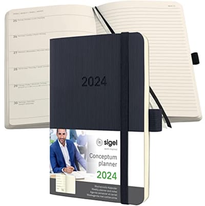 Agenda Weeknotitie Kalender 2024 A6 Zwart Softcover met Elastiek en Penlus