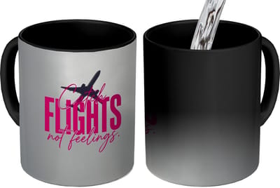 Magische Mok - Foto op Warmte Mokken - Koffiemok - Catch flights not feelings - Vliegtuig - Roze - Magic Mok - Beker - 350 ML - Theemok - Mok met Tekst