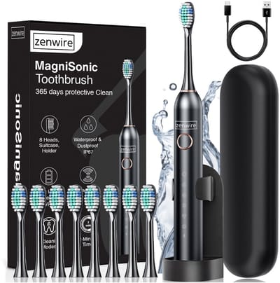 Zenwire MagniSonic 506 Sonische Tandenborstel - Elektrische Magnetische Tandenborstel - 97.000 Trillingen/min - 6 Poetsstanden - IP67 - USB-C - 8 Opzetborstels - Zwart