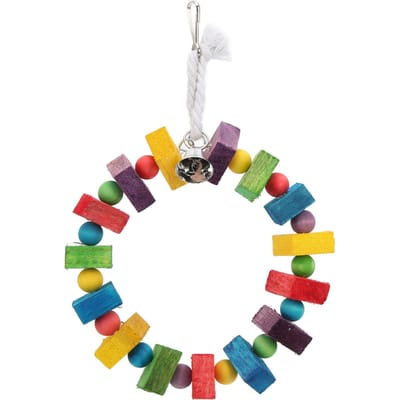 Perroquet Balançoire Anneau Bloc de Bois Coloré Perchoir Suspendu pour Oiseaux avec Crochet en Métal pour Oiseaux