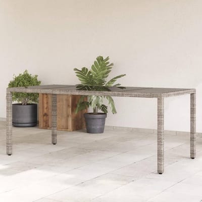 Tuintafel Glasplaat - Eettafel Buiten - Genieten Buiten - Onderhoudsvriendelijk Polyrotan - 190 x 90 cm - Grijs