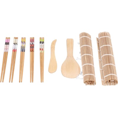 Kit de fabrication de sushis, tapis à rouler en bambou, baguettes, ensemble de fabrication de sushis, cadeau pour débutants beige