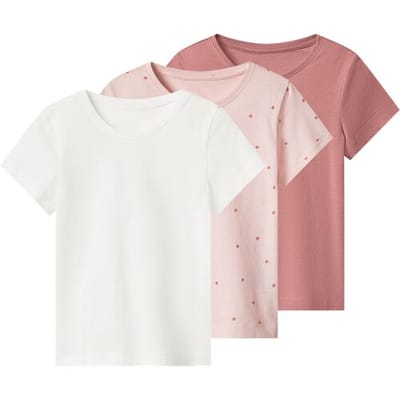 LUPILU Set van 3 kinder T-shirts (wit/roze/lichtroze, 110/116)