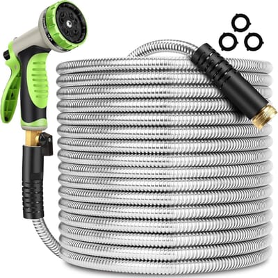 Metalen Tuinslang - Flexibele Waterslang - Tuin Besproeien - Roestvrij Staal - 23 meter - Zilver