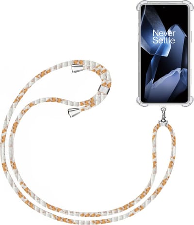 Telefoonkoord + Hoesje Geschikt voor OnePlus 13 - Lengte Verstelbaar - Telefoonketting - Shock Proof Case - Wit Goud