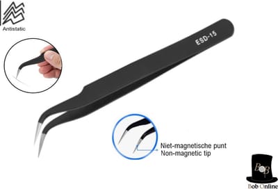 Bob Online – 1 Stuk – Gebogen Puntjes Roestvrij Staal Precisie Pincet – Top Kwaliteit Pincet – Antistatisch Pincet – Bent Tip Stainless Steel Precision Tweezer – voor Ambachten, Sieraden Maken, Elektronica, Laboratoriumwerk enz.