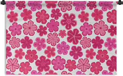 Wandkleed - Wanddoek - Bloemen - Roze - Patronen - 90x60 cm - Wandtapijt
