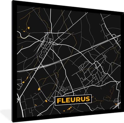 Fotolijst incl. Poster - Goud - Fleurus - Stadskaart - Plattegrond - Kaart - 40x40 cm - Posterlijst