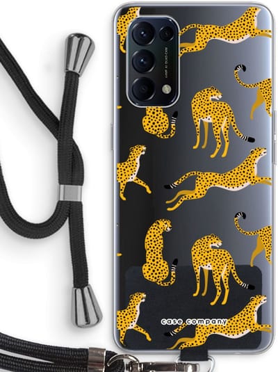 Case Company® - Hoesje met koord geschikt voor Oppo Find X3 Lite hoesje met Koord - Luipaard - Telefoonhoesje met Zwart Koord - Bescherming aan alle Kanten en Over de Schermrand
