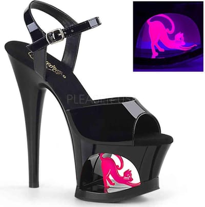 Pleaser - MOON-708FLM Sandaal met enkelband, Paaldans schoenen - Paaldans schoenen - 35 Shoes - Zwart/Multicolours