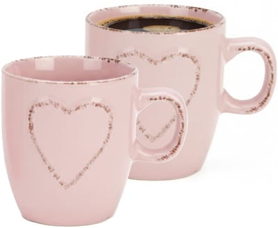 Siaki Koffiemokken set Heart - 2x - lichtroze - 150 ml - mokken - met tekst - keramiek - giftset