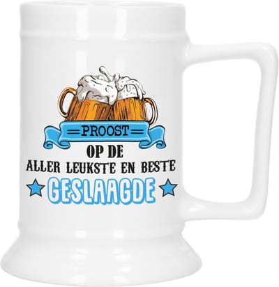 Bellatio Decoration Geslaagd Cadeau Bierpul - blauw - proost beste geslaagde - keramiek - 530 ml