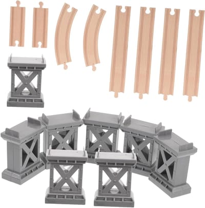 Treinspoor met Brugpijlers - Boograils Speelgoed - Ruimtelijk Inzicht - Compatibel met Diverse Spoorbanen - 24.50X4.00X1.00CM - Multicolor
