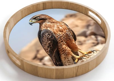 Dienblad rond 40x40 cm - Schootdienblad hout - Valk - Vogel - Rots - Macht - Borrelplank rechthoek - Plateau houten dienbladen